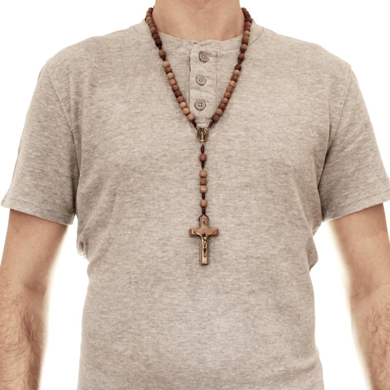 Alexander Castle Our Father Solid Wooden Rosary Beads (Handmade - Brazilian Walnut) with Madonna Medallion Junction - Comes in Velour Gift Pouch - Image 4